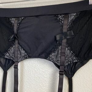 Oh La La Cherie Stretch Sheer Eyelash Lace Ribbon Garter Belt sz 1x/2x